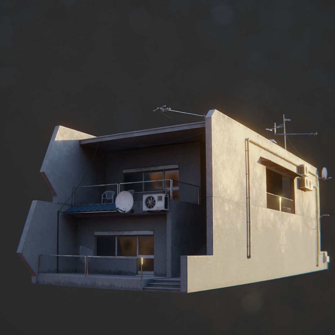Dystopian Cyberpunk Suburb City - Low-Poly Game-Ready 3D Model - View 13