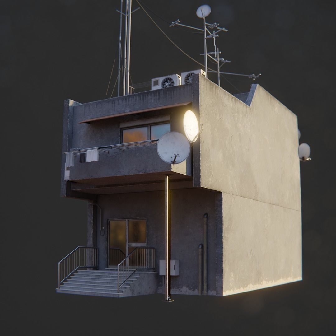 Dystopian Cyberpunk Suburb City - Low-Poly Game-Ready 3D Model - View 14