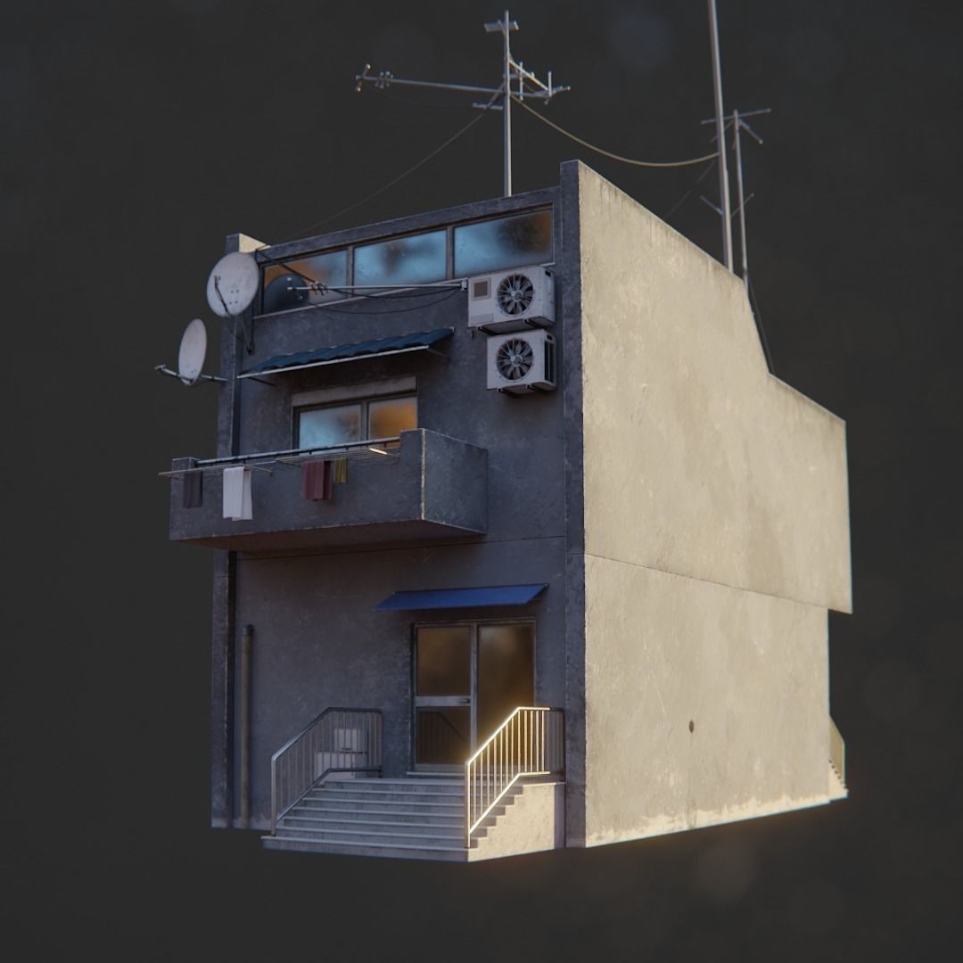 Dystopian Cyberpunk Suburb City - Low-Poly Game-Ready 3D Model - View 15