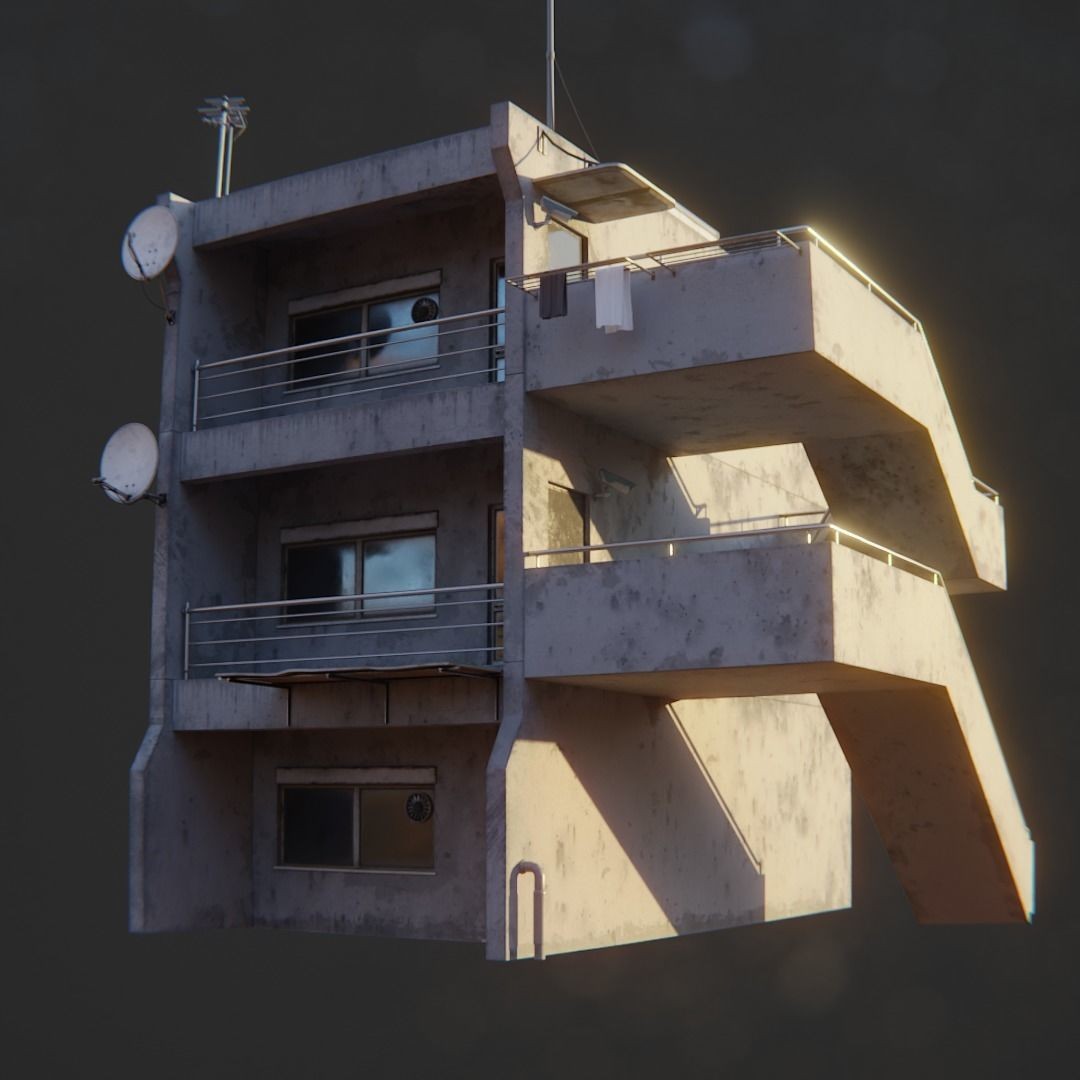 Dystopian Cyberpunk Suburb City - Low-Poly Game-Ready 3D Model - View 16