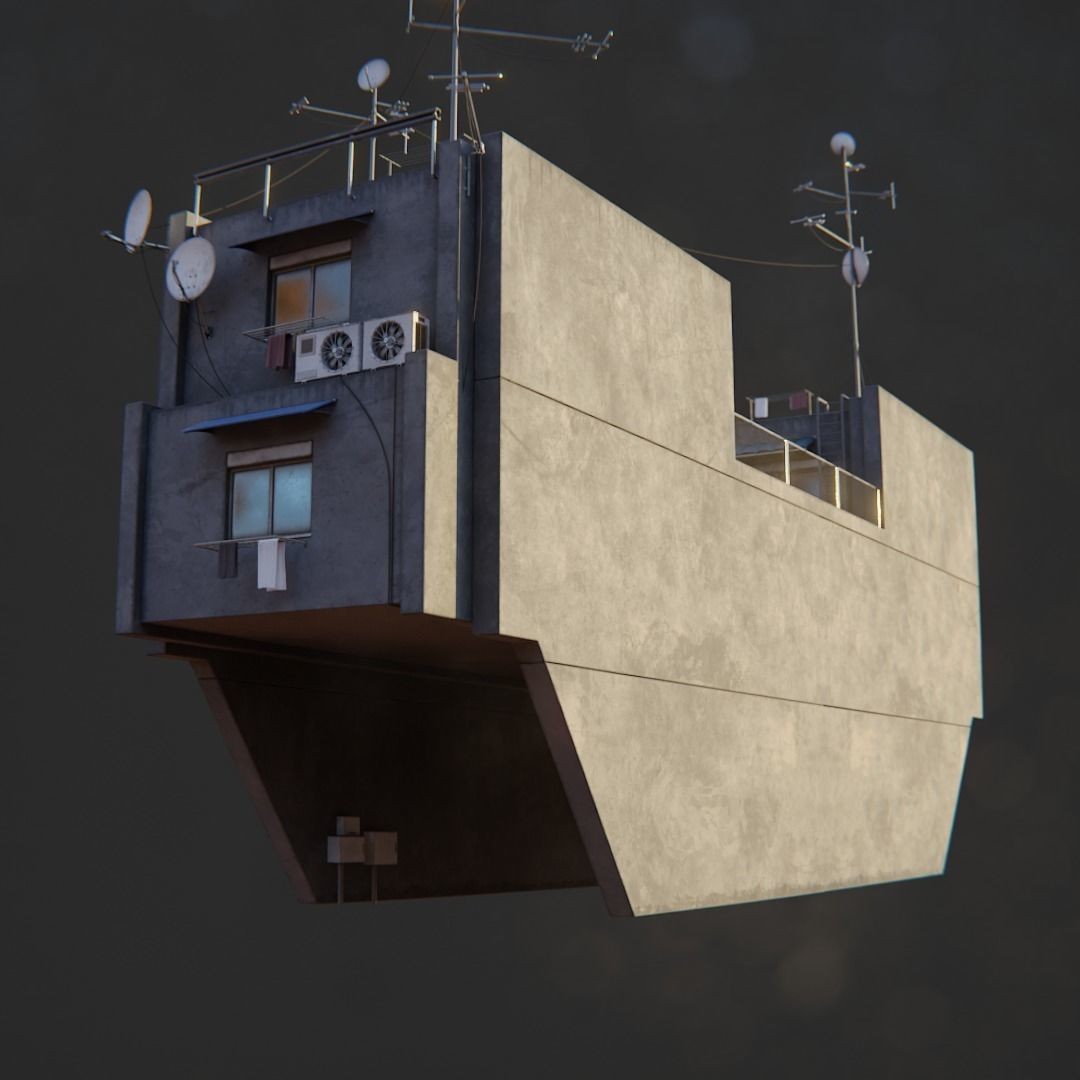 Dystopian Cyberpunk Suburb City - Low-Poly Game-Ready 3D Model - View 17