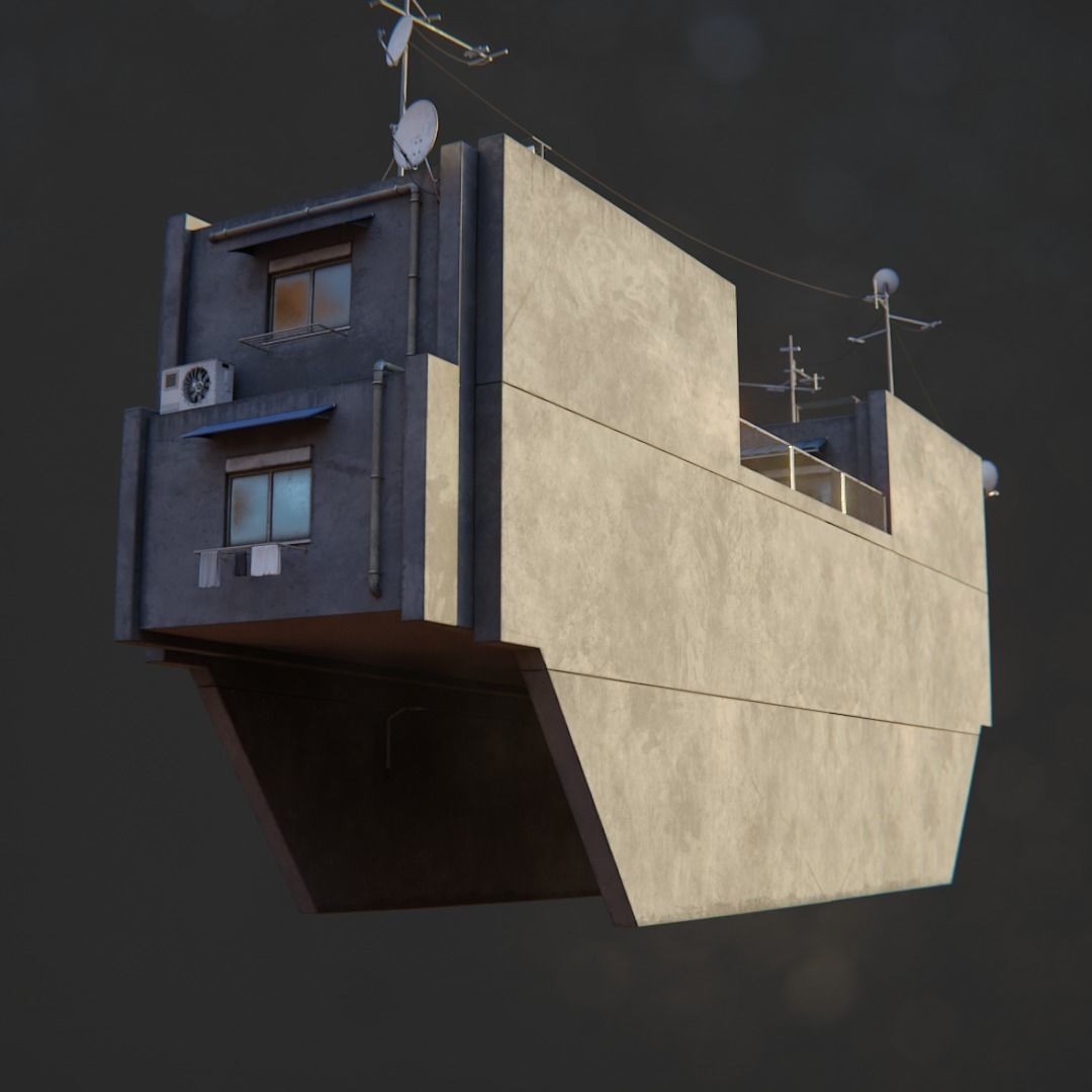 Dystopian Cyberpunk Suburb City - Low-Poly Game-Ready 3D Model - View 18