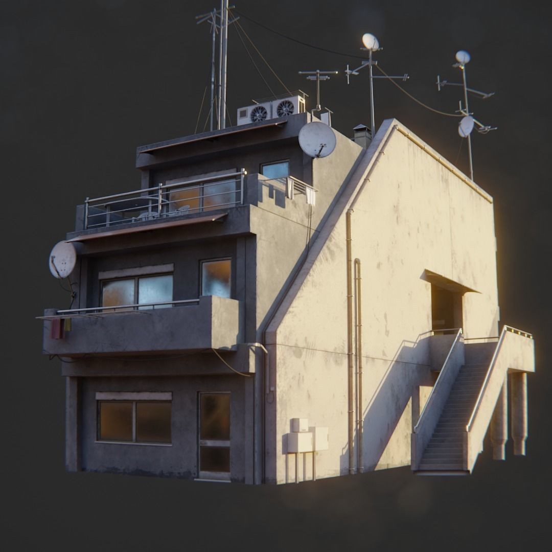 Dystopian Cyberpunk Suburb City - Low-Poly Game-Ready 3D Model - View 19