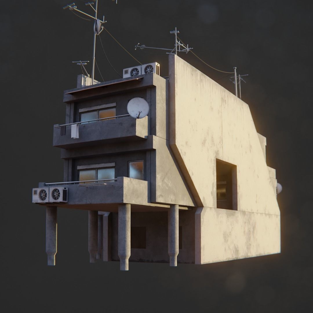 Dystopian Cyberpunk Suburb City - Low-Poly Game-Ready 3D Model - View 20