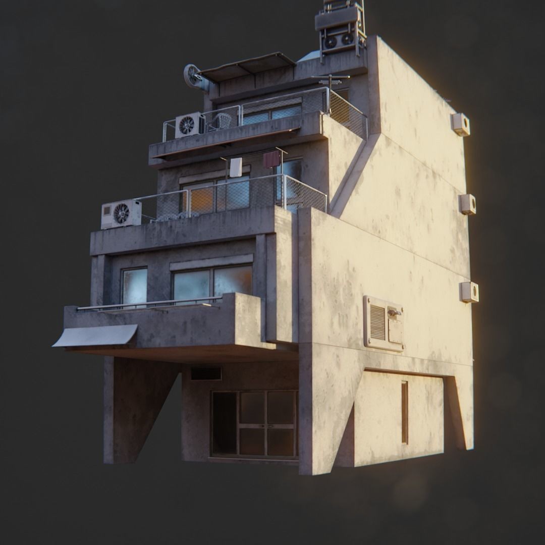 Dystopian Cyberpunk Suburb City - Low-Poly Game-Ready 3D Model - View 21