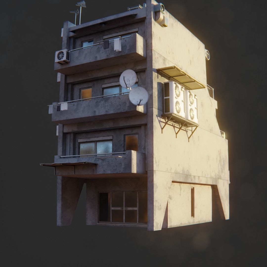 Dystopian Cyberpunk Suburb City - Low-Poly Game-Ready 3D Model - View 22