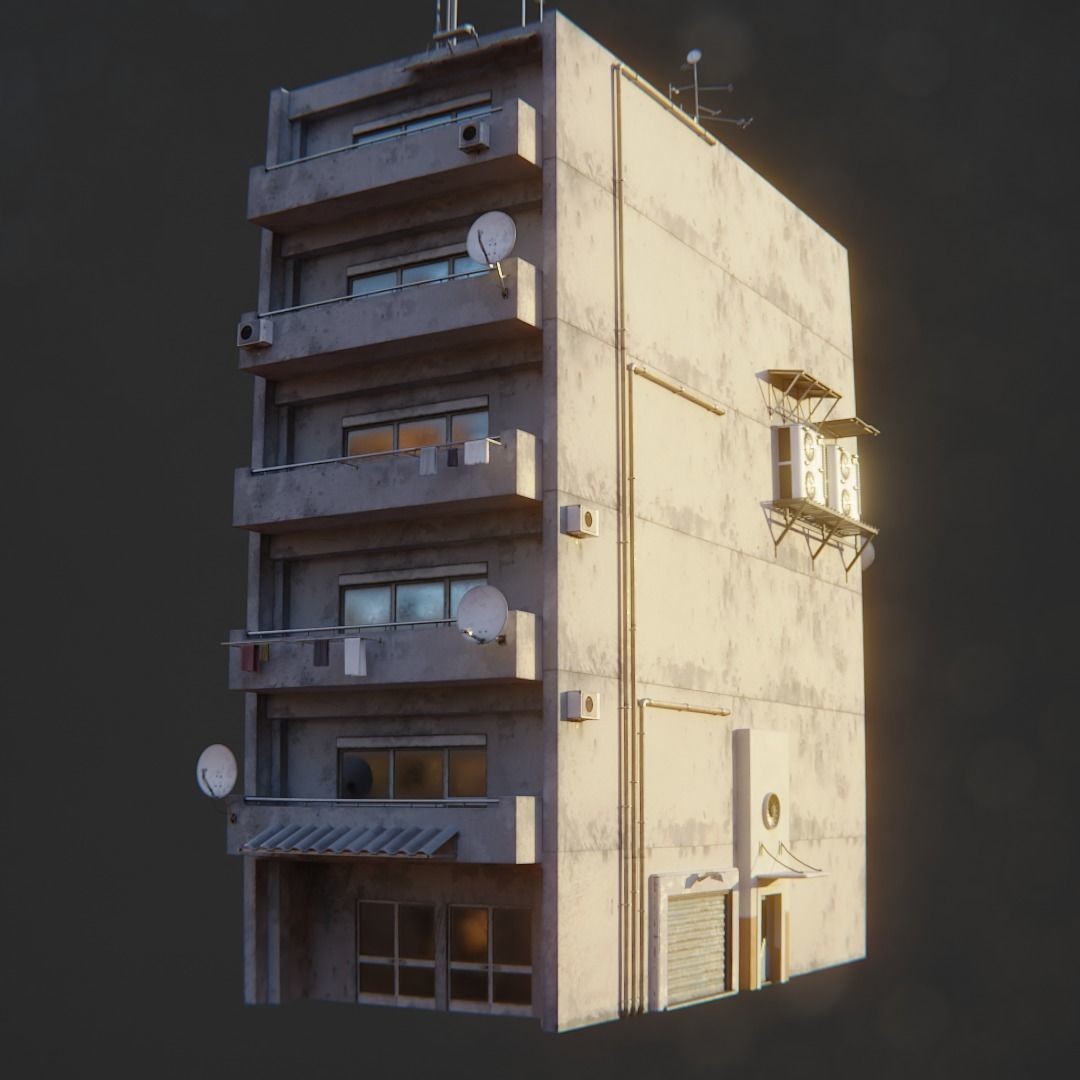 Dystopian Cyberpunk Suburb City - Low-Poly Game-Ready 3D Model - View 23
