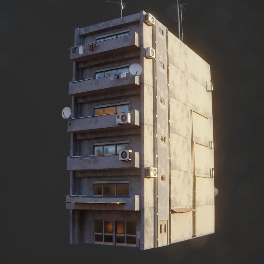 Dystopian Cyberpunk Suburb City - Low-Poly Game-Ready 3D Model - View 24