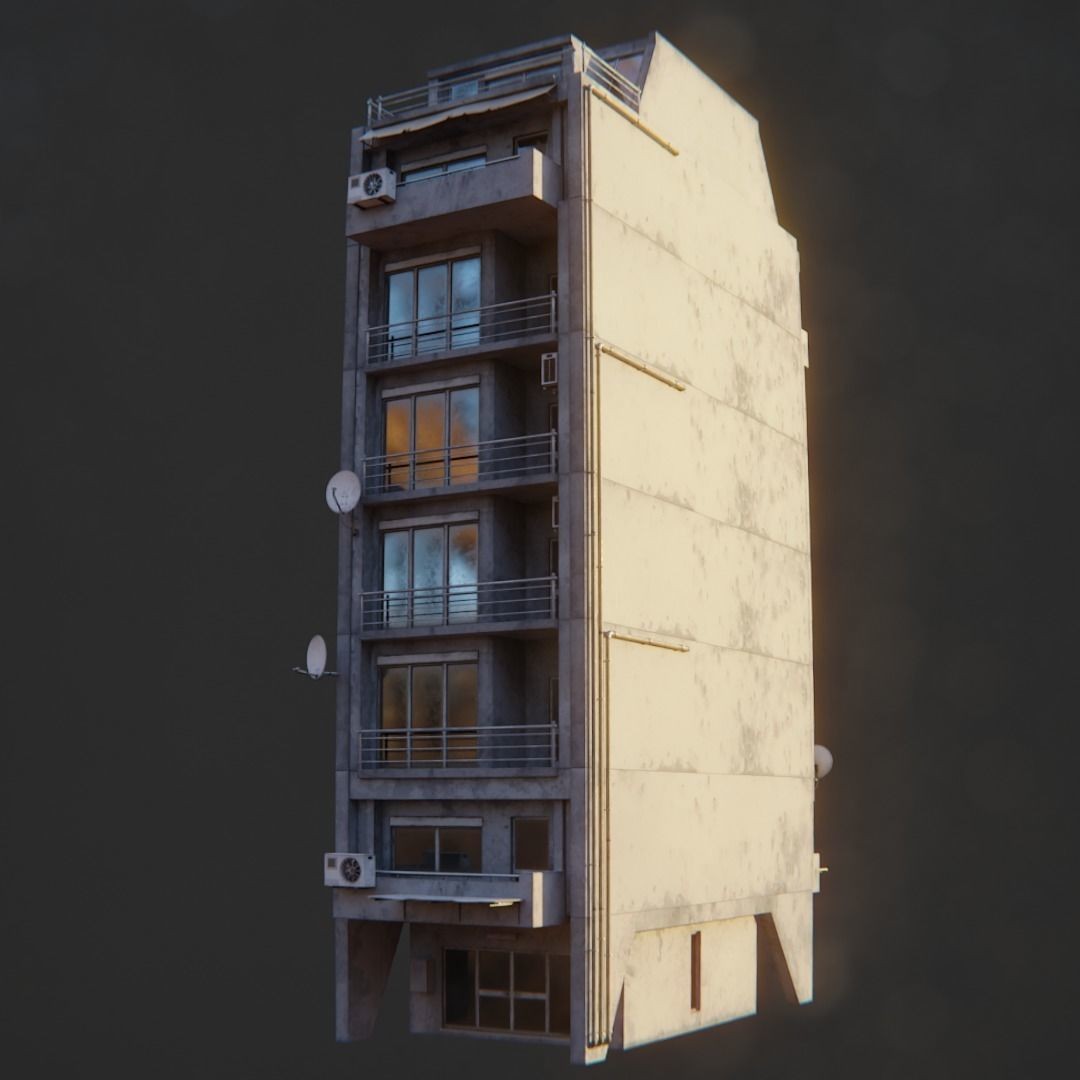 Dystopian Cyberpunk Suburb City - Low-Poly Game-Ready 3D Model - View 30