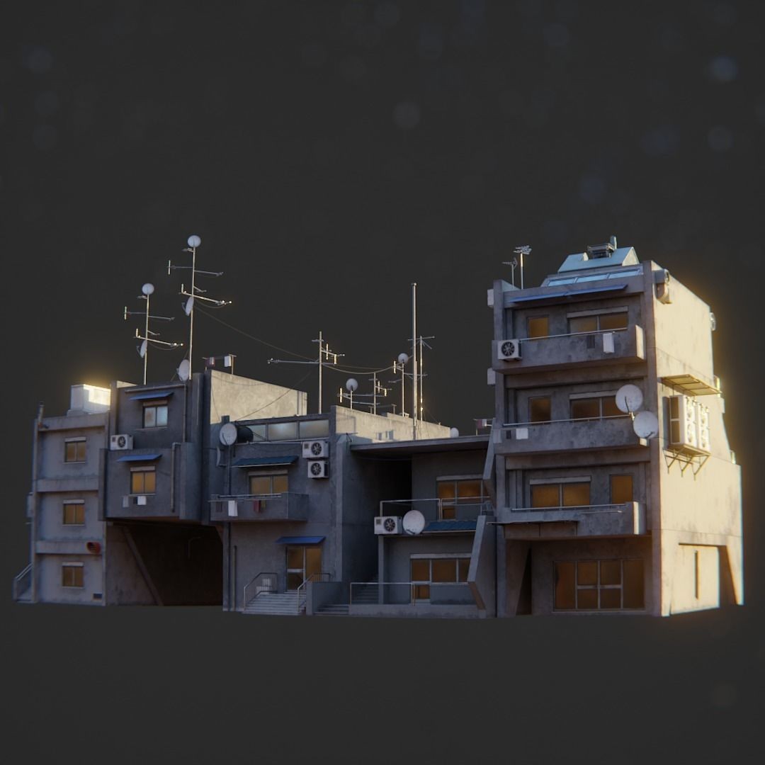 Dystopian Cyberpunk Suburb City - Low-Poly Game-Ready 3D Model - View 38