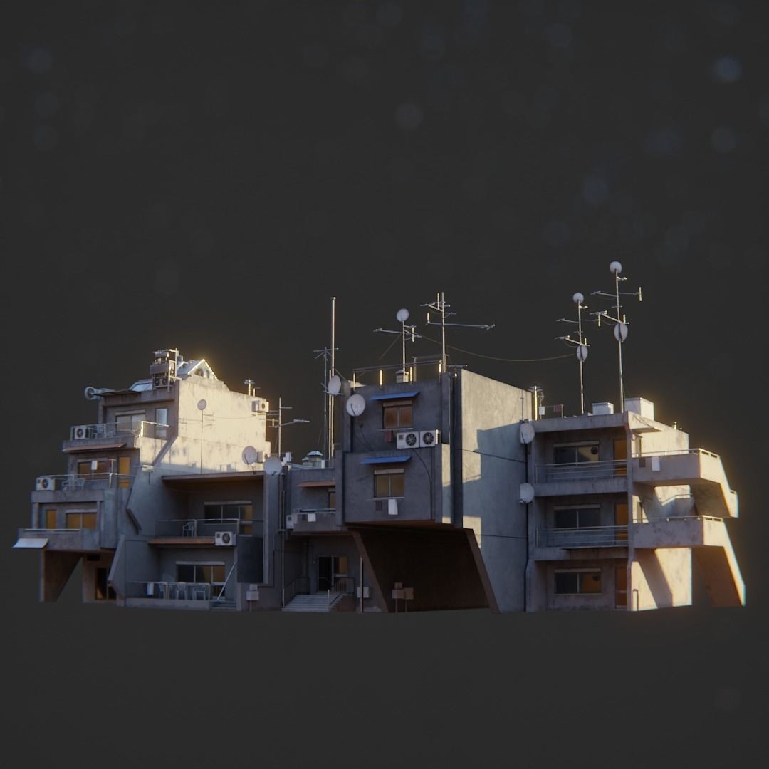 Dystopian Cyberpunk Suburb City - Low-Poly Game-Ready 3D Model - View 39