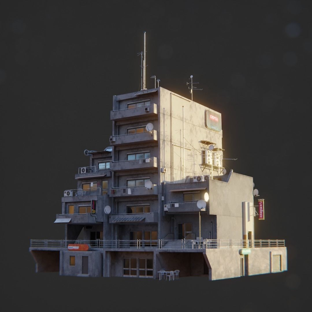 Dystopian Cyberpunk Suburb City - Low-Poly Game-Ready 3D Model - View 4