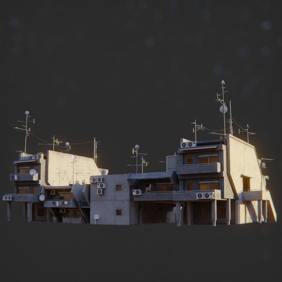Dystopian Cyberpunk Suburb City - Low-Poly Game-Ready 3D Model - View 40