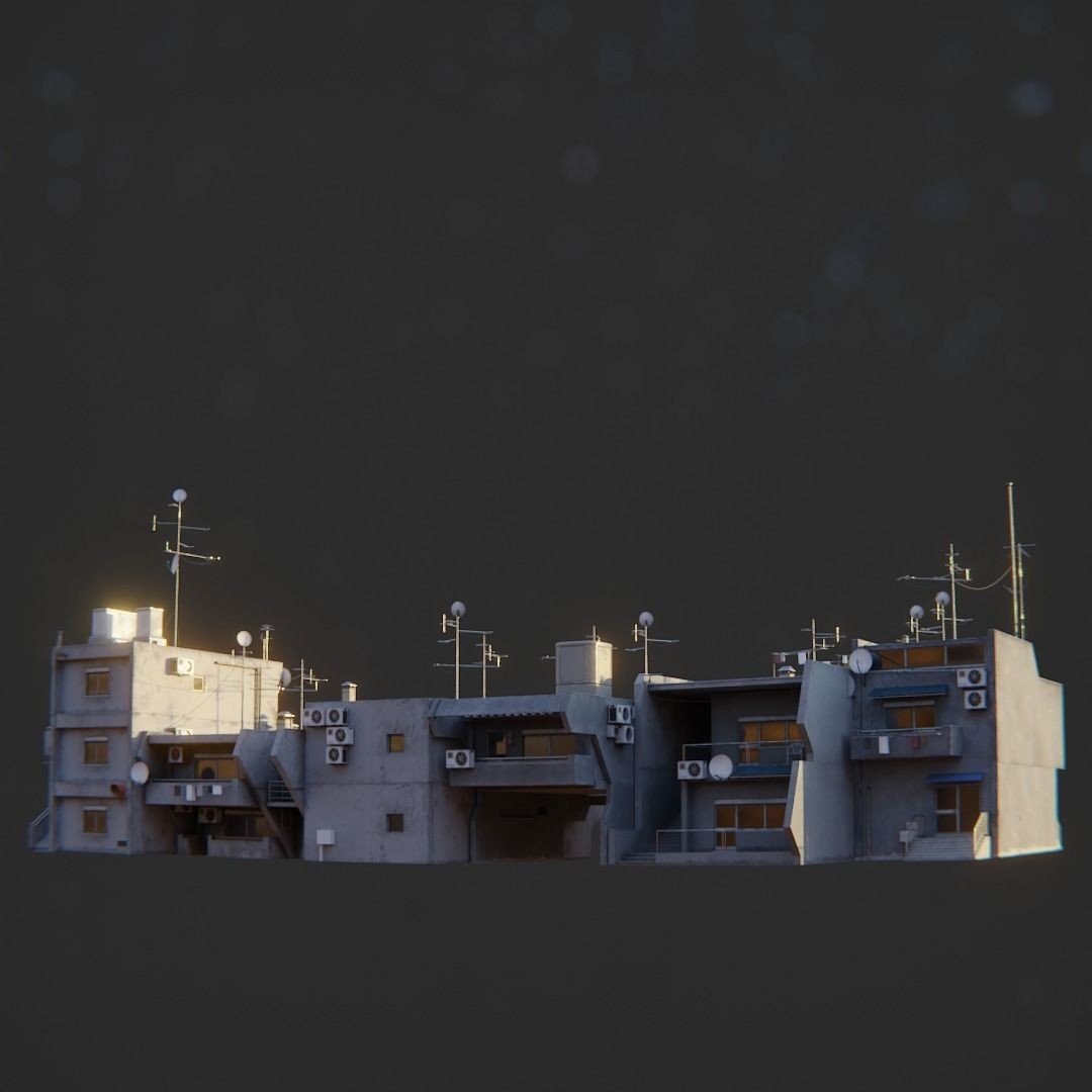 Dystopian Cyberpunk Suburb City - Low-Poly Game-Ready 3D Model - View 43