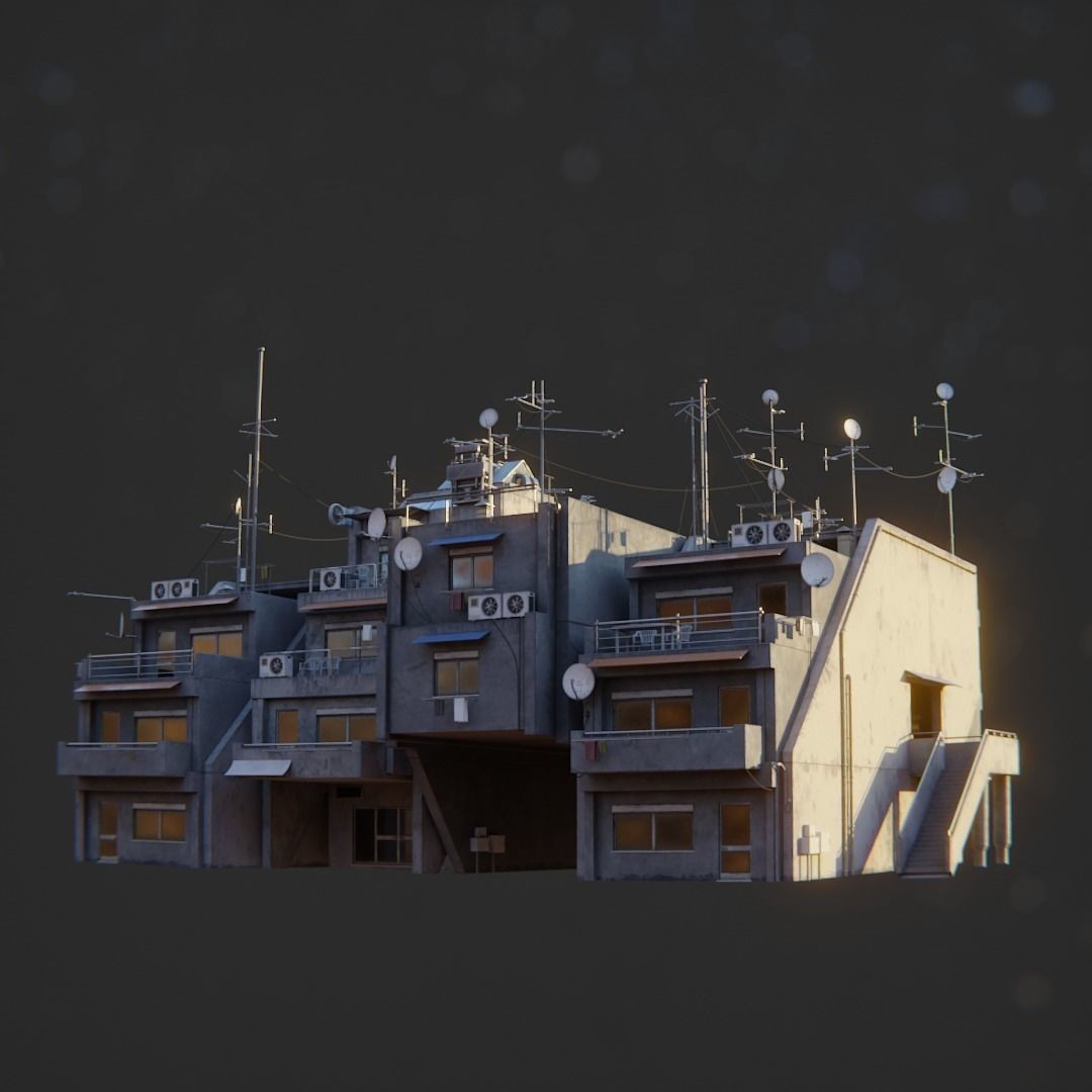Dystopian Cyberpunk Suburb City - Low-Poly Game-Ready 3D Model - View 44