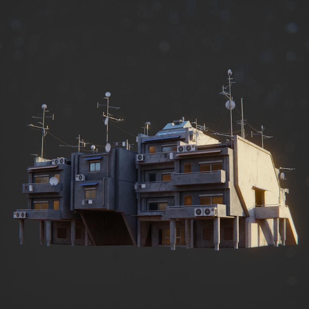 Dystopian Cyberpunk Suburb City - Low-Poly Game-Ready 3D Model - View 45
