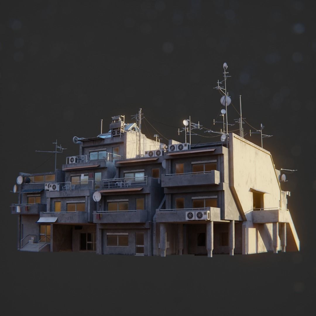 Dystopian Cyberpunk Suburb City - Low-Poly Game-Ready 3D Model - View 46