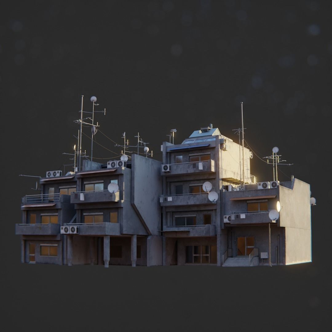 Dystopian Cyberpunk Suburb City - Low-Poly Game-Ready 3D Model - View 47