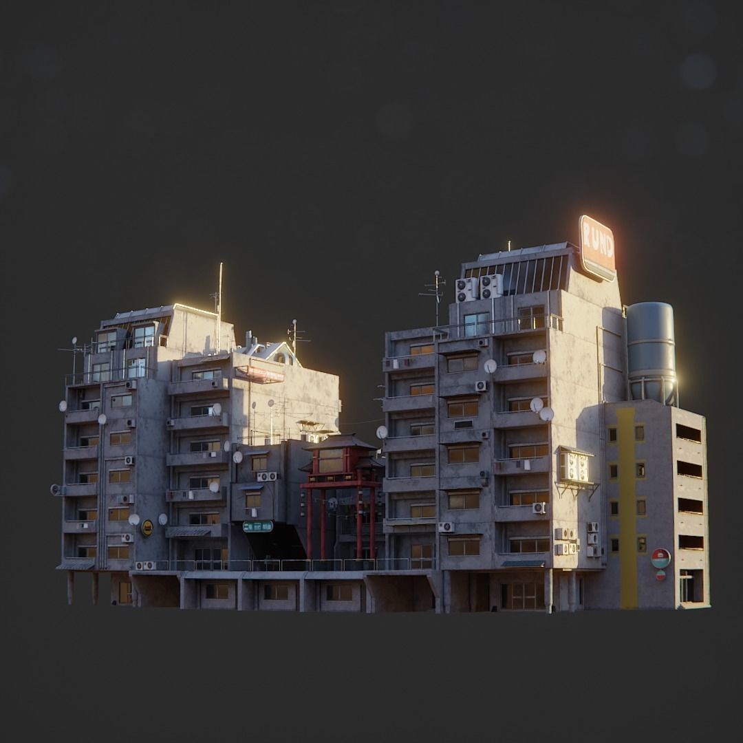 Dystopian Cyberpunk Suburb City - Low-Poly Game-Ready 3D Model - View 5