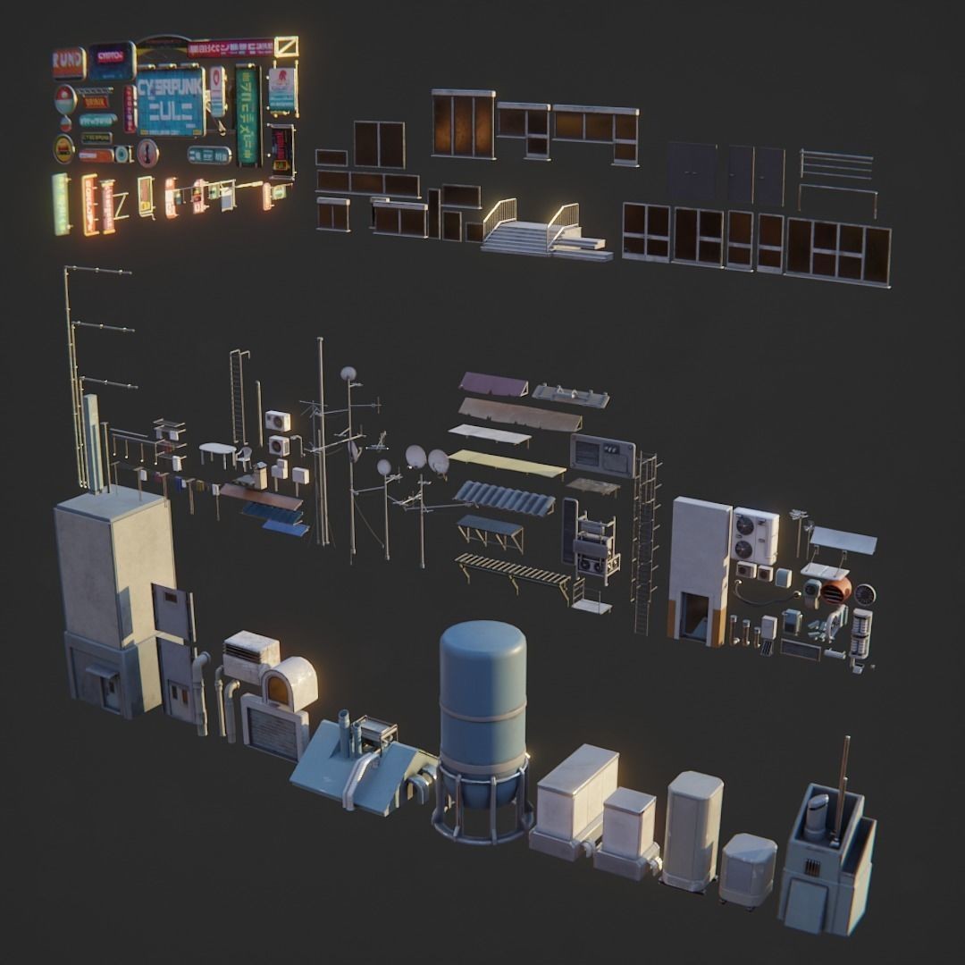 Dystopian Cyberpunk Suburb City - Low-Poly Game-Ready 3D Model - View 54