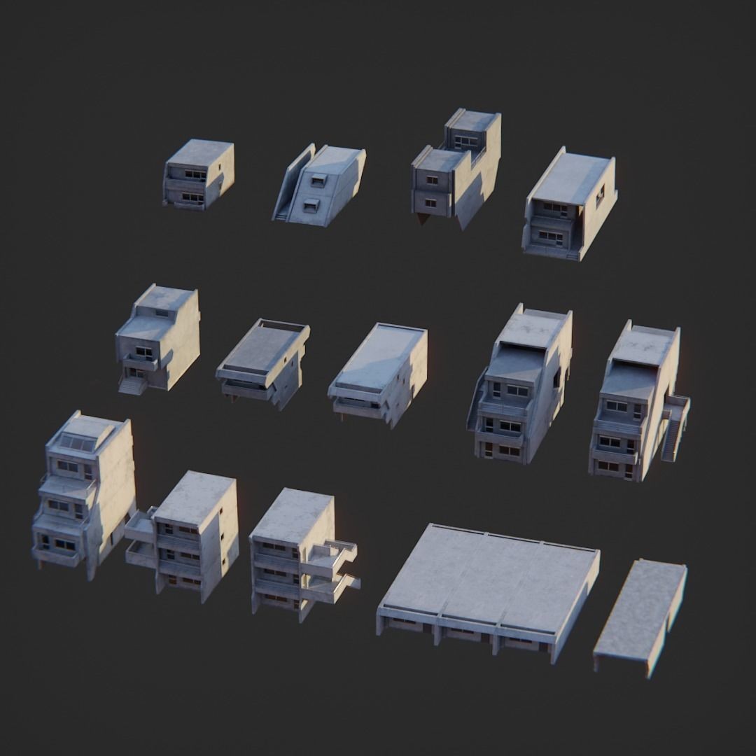 Dystopian Cyberpunk Suburb City - Low-Poly Game-Ready 3D Model - View 55