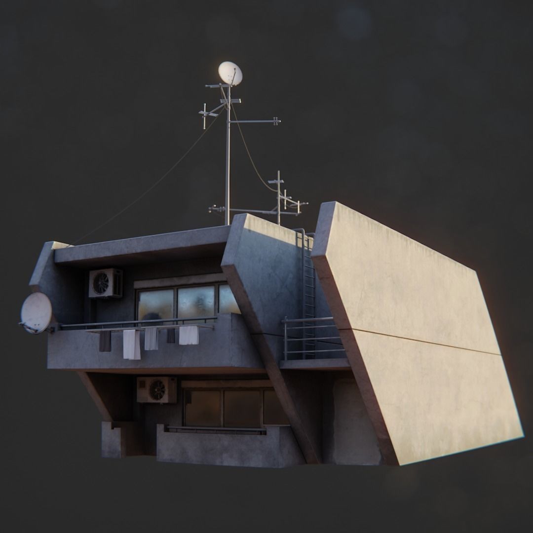 Dystopian Cyberpunk Suburb City - Low-Poly Game-Ready 3D Model - View 7