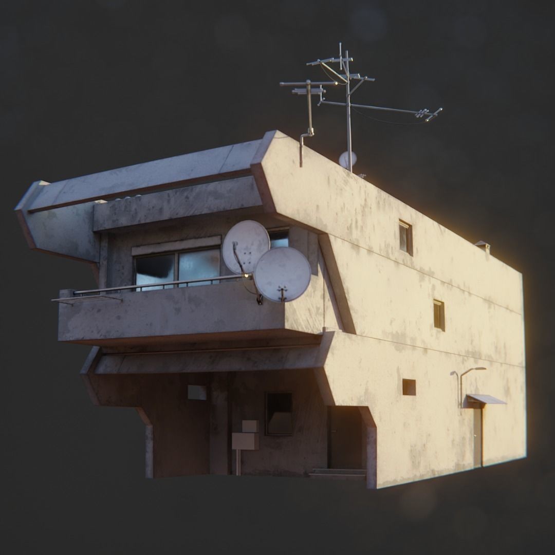Dystopian Cyberpunk Suburb City - Low-Poly Game-Ready 3D Model - View 8