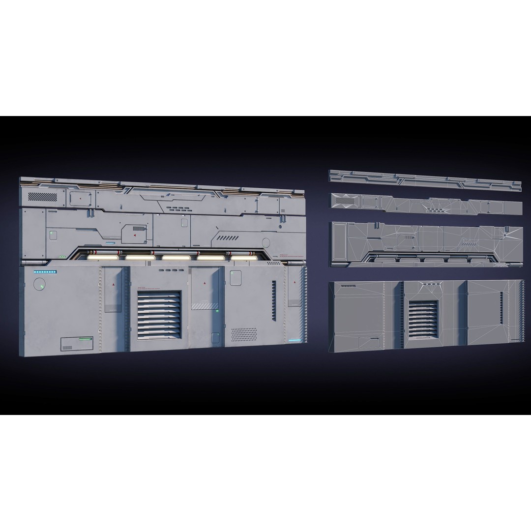 Sci-Fi Architecture Panels 3D Model – Low Poly PBR Kit, FBX, OBJ - View 10
