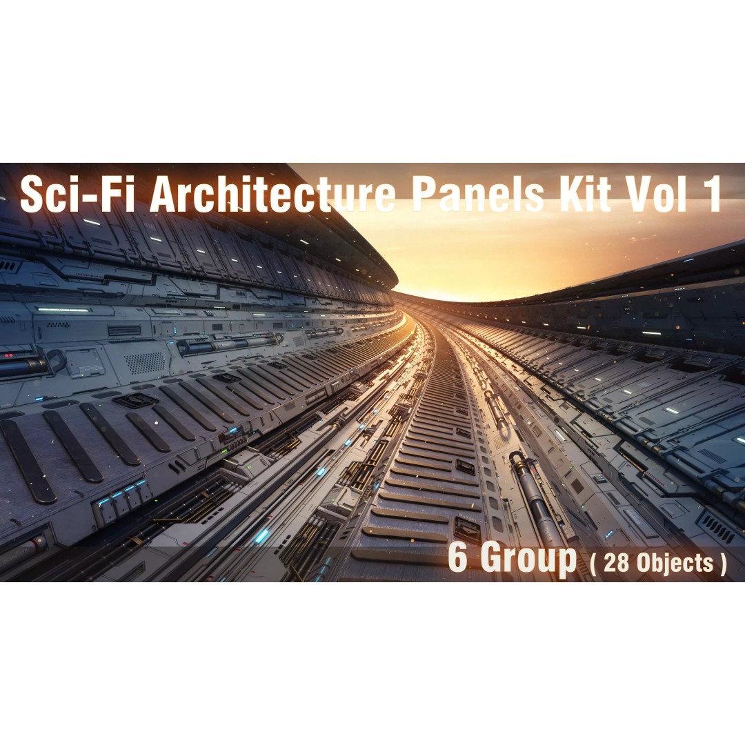 Sci-Fi Architecture Panels 3D Model – Low Poly PBR Kit, FBX, OBJ - View 2