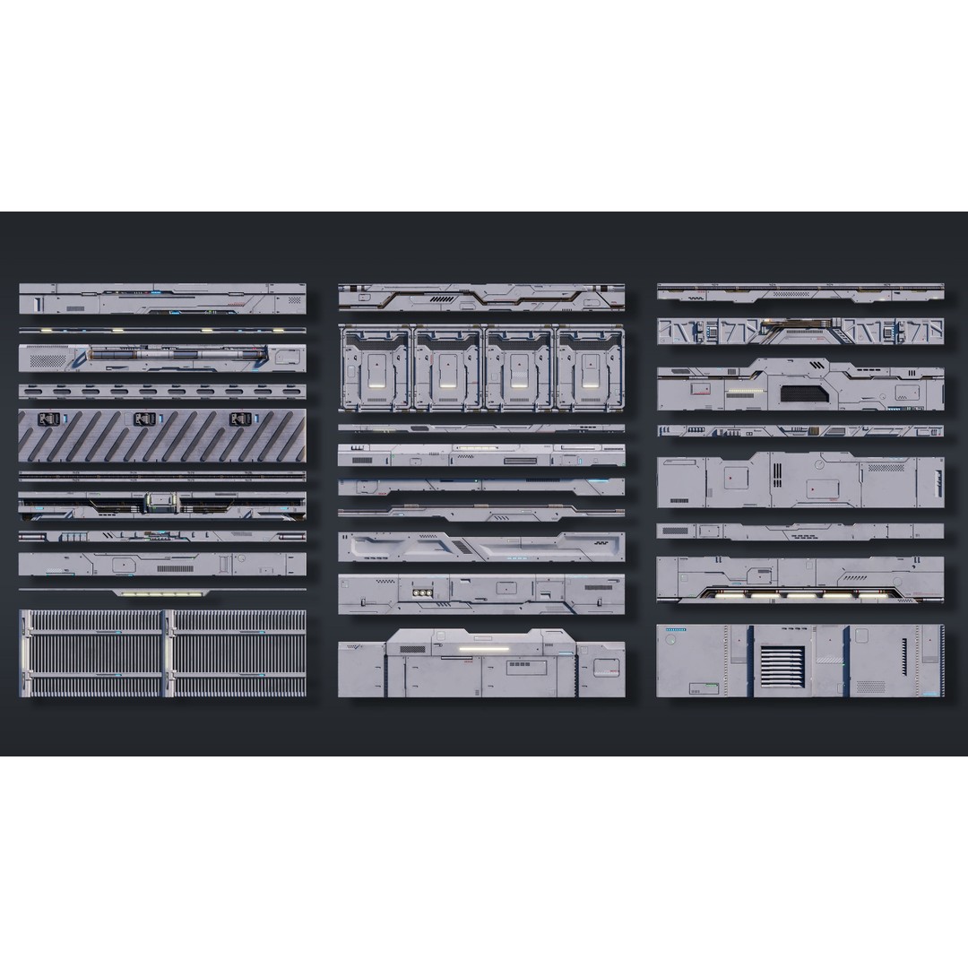 Sci-Fi Architecture Panels 3D Model – Low Poly PBR Kit, FBX, OBJ - View 3