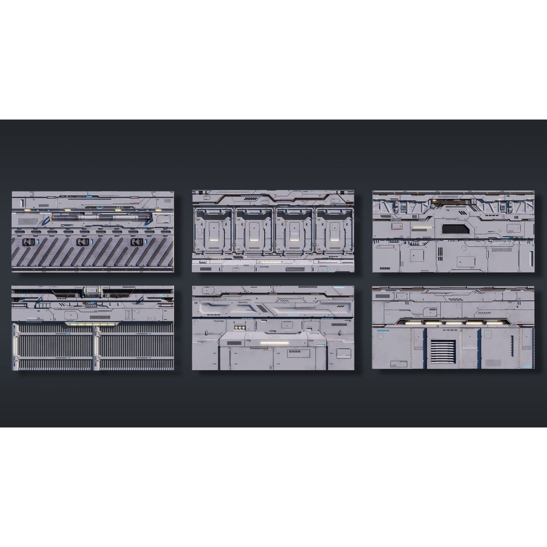 Sci-Fi Architecture Panels 3D Model – Low Poly PBR Kit, FBX, OBJ - View 4