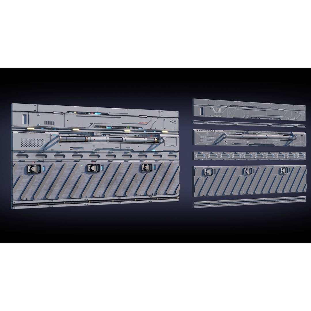 Sci-Fi Architecture Panels 3D Model – Low Poly PBR Kit, FBX, OBJ - View 5