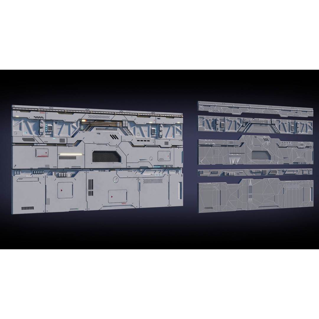 Sci-Fi Architecture Panels 3D Model – Low Poly PBR Kit, FBX, OBJ - View 7