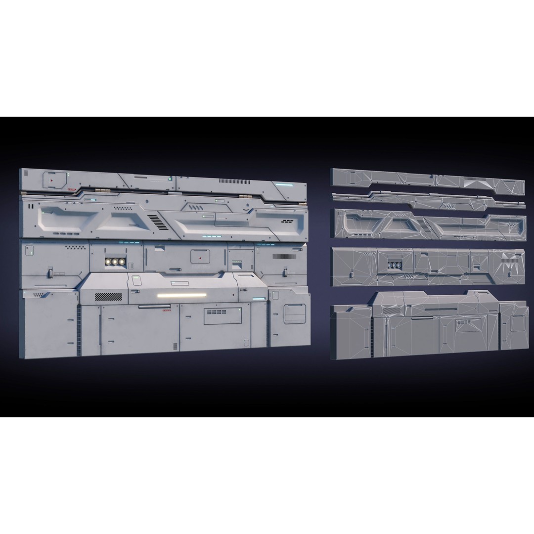 Sci-Fi Architecture Panels 3D Model – Low Poly PBR Kit, FBX, OBJ - View 9