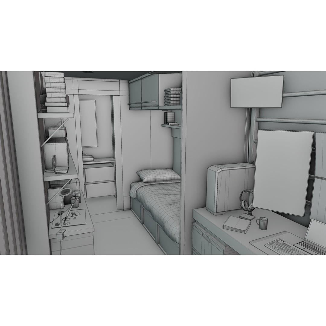 Hacker Hideout 3D Model – Low Poly Game Asset, Blender, Rigged