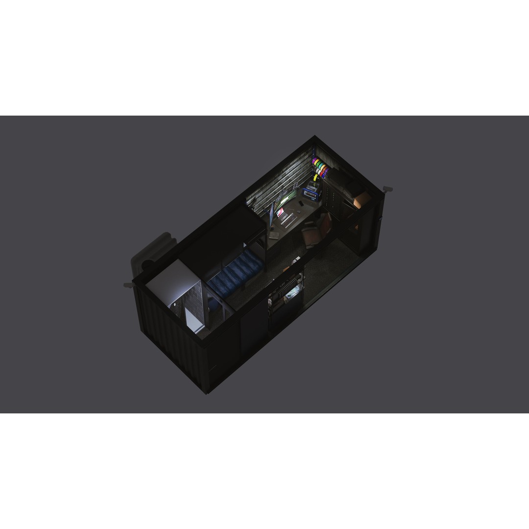 Hacker Hideout 3D Model – Low Poly Game Asset, Blender, Rigged - View 13