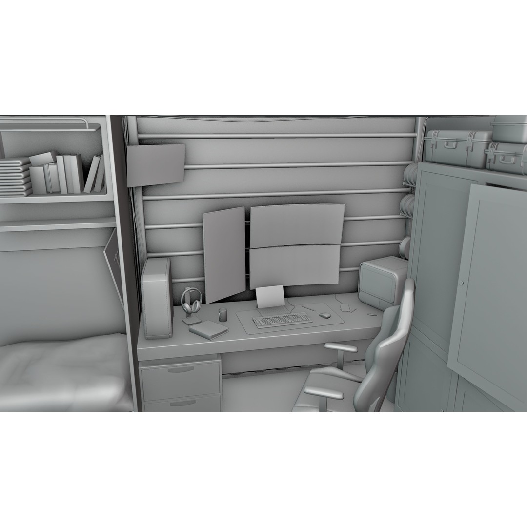 Hacker Hideout 3D Model – Low Poly Game Asset, Blender, Rigged - View 19