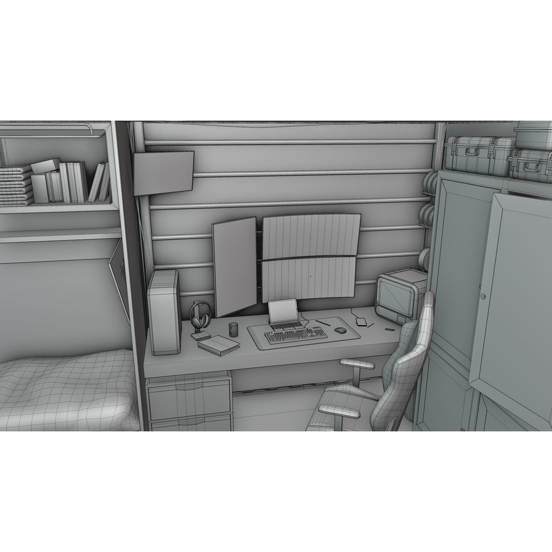 Hacker Hideout 3D Model – Low Poly Game Asset, Blender, Rigged - View 20