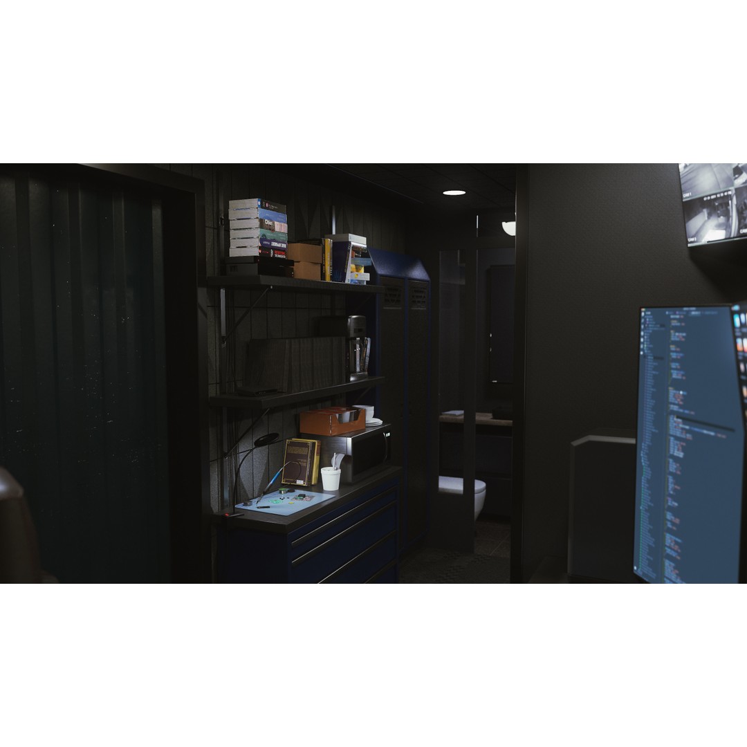 Hacker Hideout 3D Model – Low Poly Game Asset, Blender, Rigged - View 6