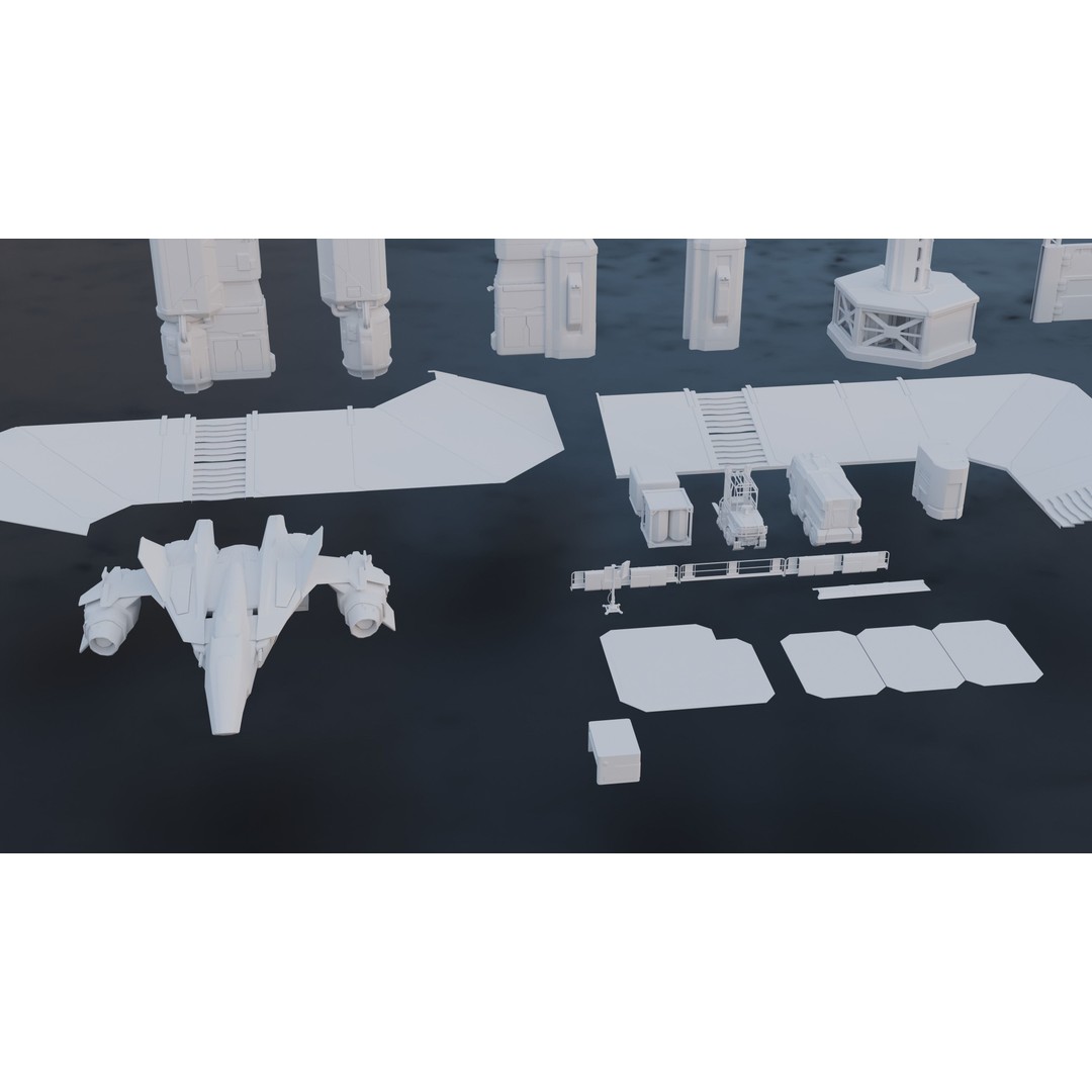 Sci-Fi Building Kitbash Pack 3D Model – Low Poly Concept Meshes, FBX & OBJ - View 12