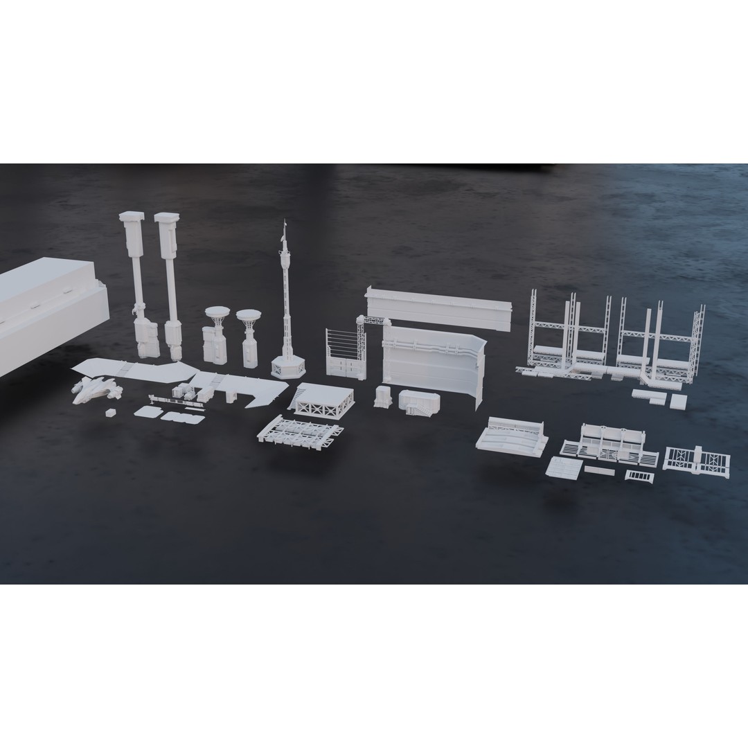 Sci-Fi Building Kitbash Pack 3D Model – Low Poly Concept Meshes, FBX & OBJ - View 15