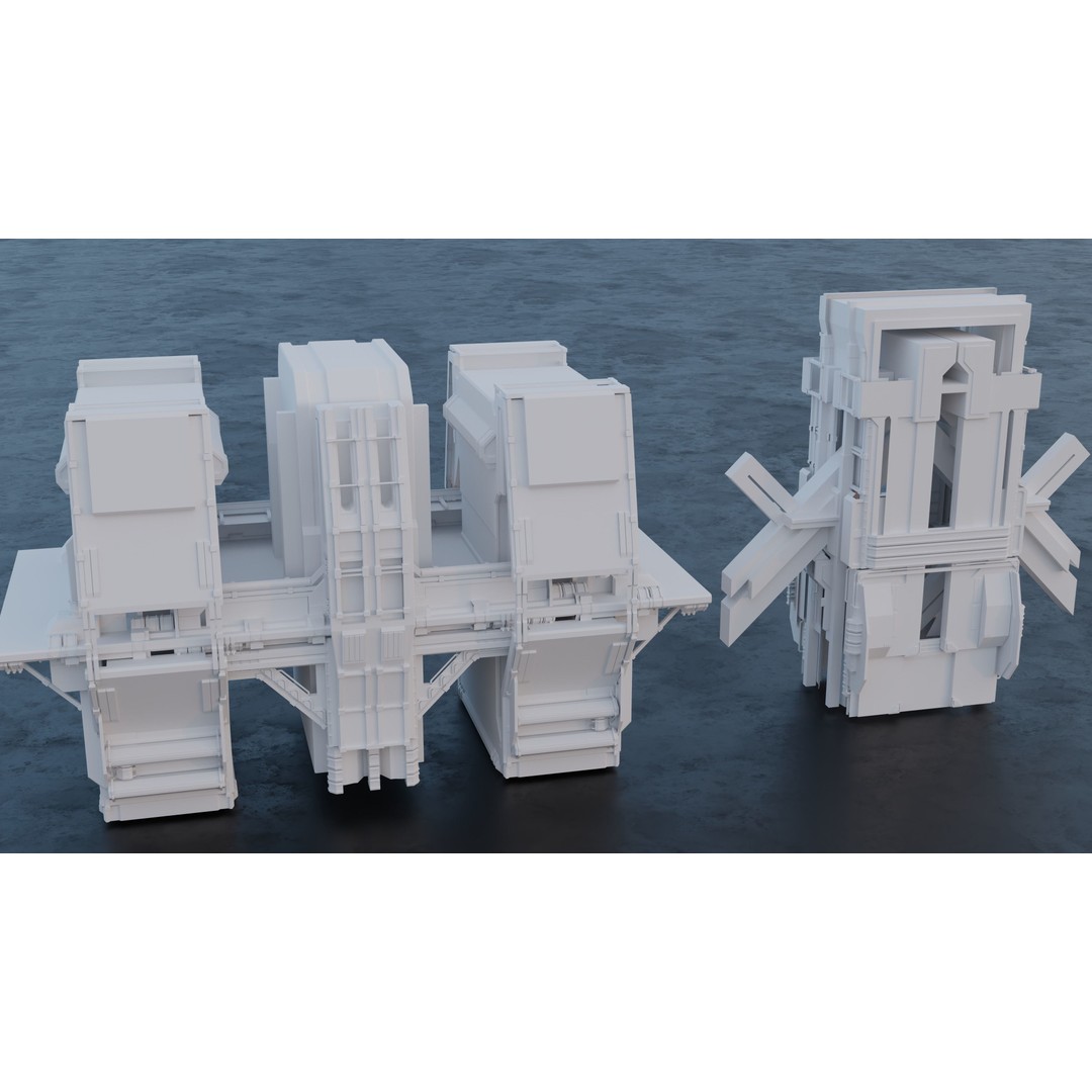 Sci-Fi Building Kitbash Pack 3D Model – Low Poly Concept Meshes, FBX & OBJ - View 17