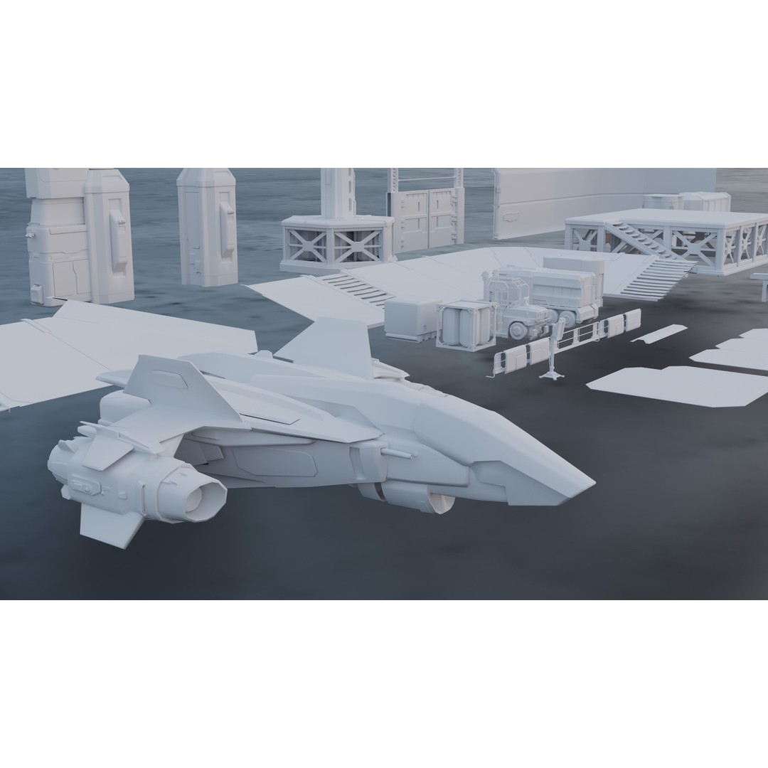 Sci-Fi Building Kitbash Pack 3D Model – Low Poly Concept Meshes, FBX & OBJ - View 3