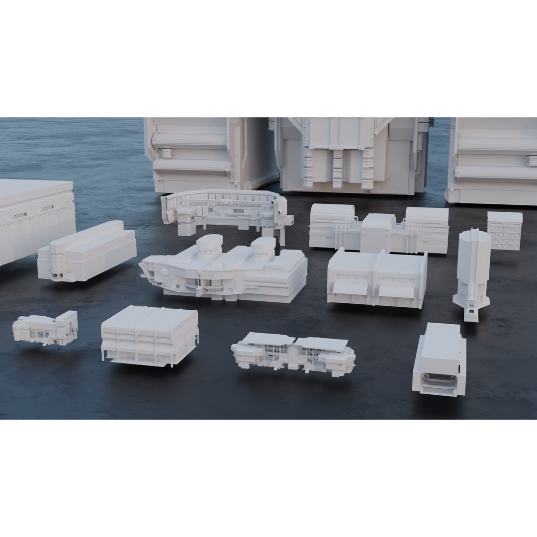 Sci-Fi Building Kitbash Pack 3D Model – Low Poly Concept Meshes, FBX & OBJ - View 4