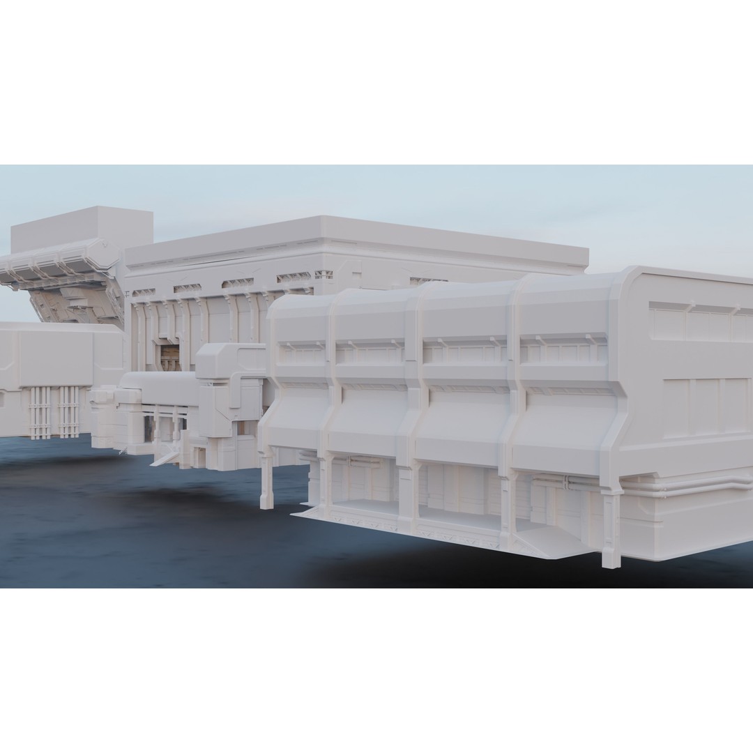 Sci-Fi Building Kitbash Pack 3D Model – Low Poly Concept Meshes, FBX & OBJ - View 5