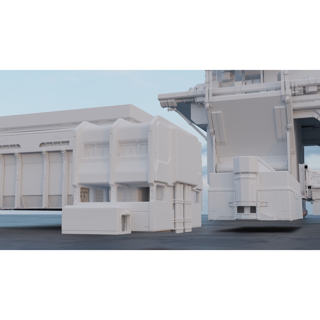 Sci-Fi Building Kitbash Pack 3D Model – Low Poly Concept Meshes, FBX & OBJ - View 6