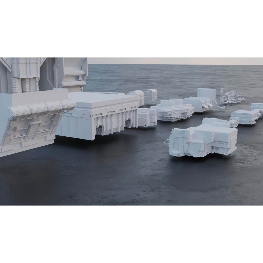Sci-Fi Building Kitbash Pack 3D Model – Low Poly Concept Meshes, FBX & OBJ - View 7