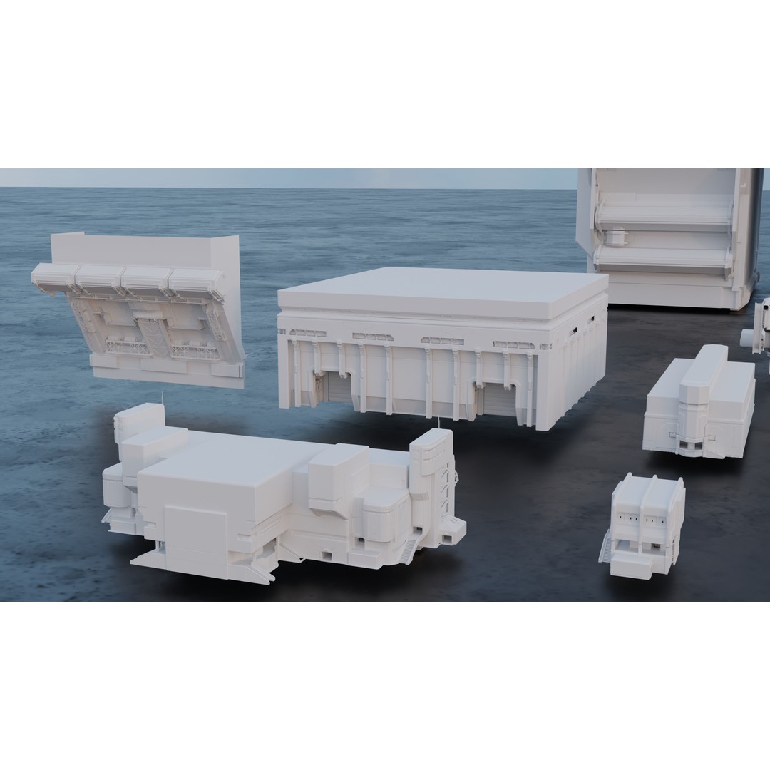 Sci-Fi Building Kitbash Pack 3D Model – Low Poly Concept Meshes, FBX & OBJ - View 8