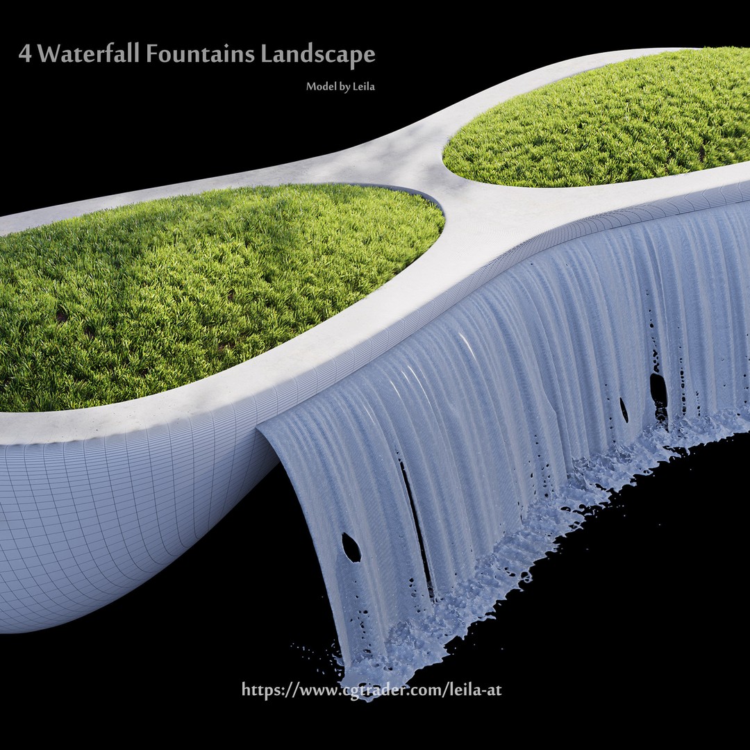 Waterfall Fountains 3D Model – Modern Landscape, Outdoor Features, FBX, OBJ