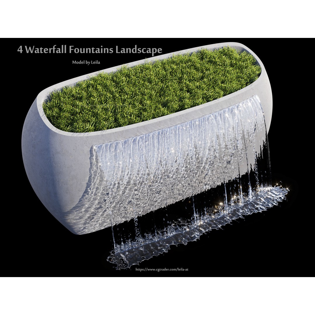 Waterfall Fountains 3D Model – Modern Landscape, Outdoor Features, FBX, OBJ - View 3